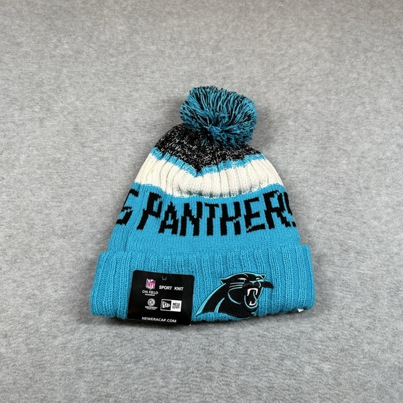 Carolina Panthers NFL Sports Knit Pom Beanie‎ Fleece Lining OSFA Unisex NWT - Picture 1 of 5